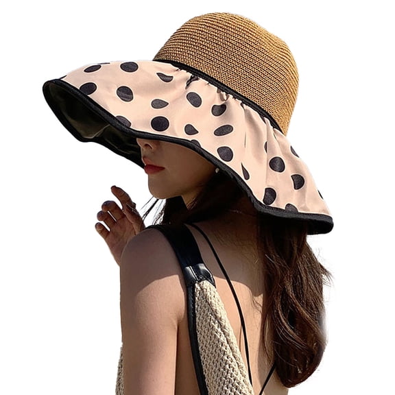 56-58cm hat circumference polka dot sun hat women's outdoor big brimmed beach hat anti-ultraviolet summer sun hat - Khaki