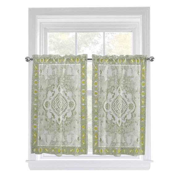 Kitchen Curtains 45 Inches length, Sage Green Window Treatment Curtain Drapes, Boho Retro Decorative Abstract Floral Ethnic Lightweight Window Panels for Living Room Bedroom, 52"x45", 2 Panels