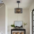 thumbnail image 4 of Farmhouse Drum Chandelier 3-Light Pendant Light, Black and Wood Finish, Adjustable Height for Dining Room, Kitchen Island, Foyer, 4 of 10