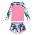 thumbnail image 5 of MKOSPLRT Girls Rash Guard Hawaiian Print Swimsuits 2 Piece Long Sleeve Bathing Suit UPF 50+ Summer Swimwear with Shorts 6-15T, 5 of 6