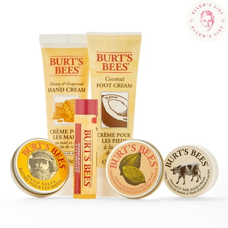 Burt's Bees Tips and Toes Kit Everyday Set, 6 Travel Size Products - 2 Hand Creams, Foot Cream, Cuticle Cream, Hand Salve and Lip Balm