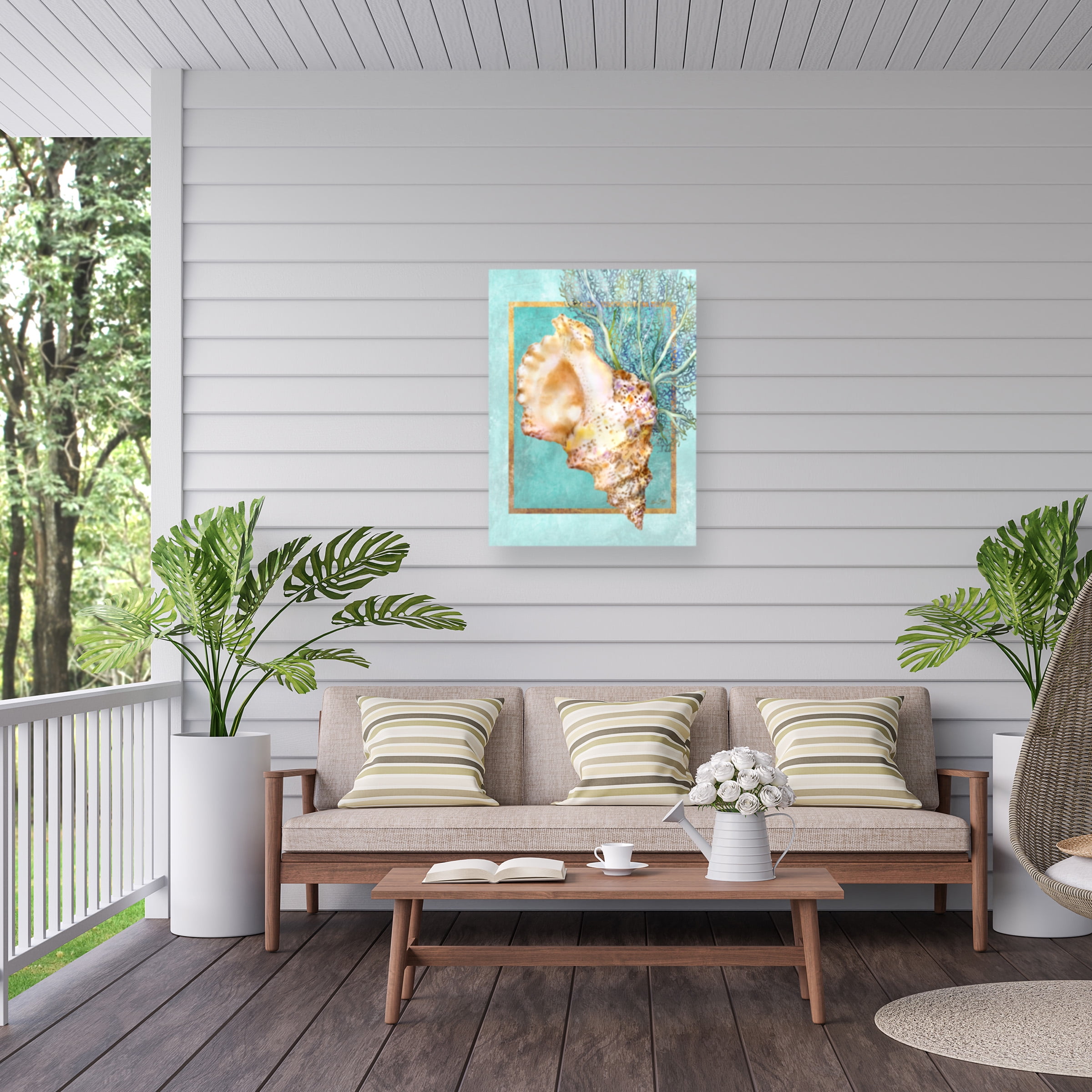 Lori Schory 'Conch Shell And Coral' Outdoor Canvas 19x14