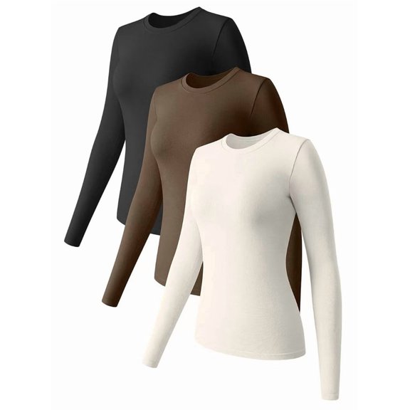 Womens 3 Piece Tops Crew Neck Stretch Fitted Underscrubs Layer Tee Shirts Casual Outfits Style-F XL