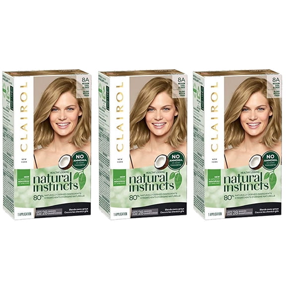 Pack of (3) Natural Instincts Clairol Non-Permanent Hair Color - 8A Medium Cool Blonde - 1 kit