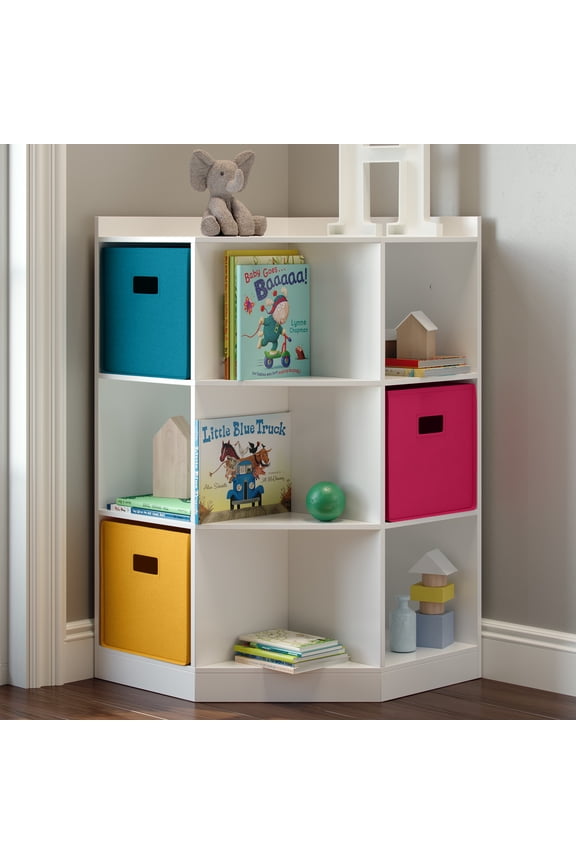 Kids Corner Playroom Cabinet with 6 Toy Storage Cubbies and 3 Shelves - White