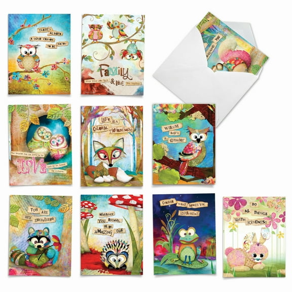 10 Pack All Occasion Blank Note Cards With Envelopes - Forest Friends