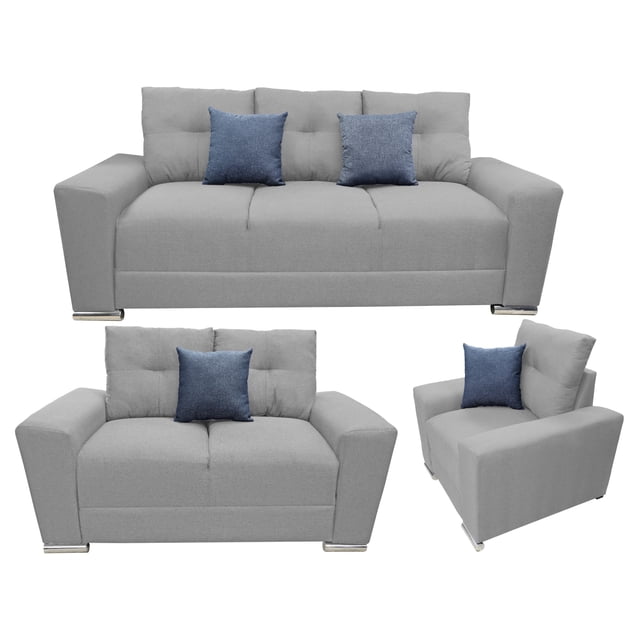 Sala Modular 3-2-1 El Bazar Store Suecia Gris plata, Sofa, Love seat y sillon