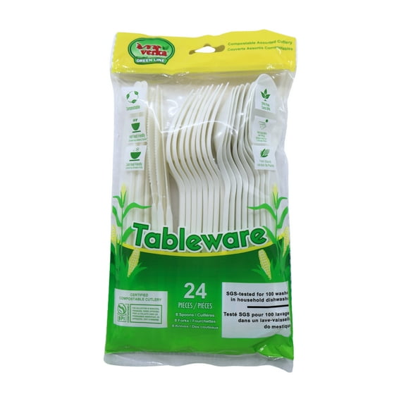 Verka Green Line Compostable Assorted Cutlery, 24 Pieces