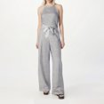 thumbnail image 2 of MORTTIC Women's Striped Sleeveless Wide-Leg Jumpsuit with Bow Belt High Waist Casual Summer Romper Gray，S, 2 of 5