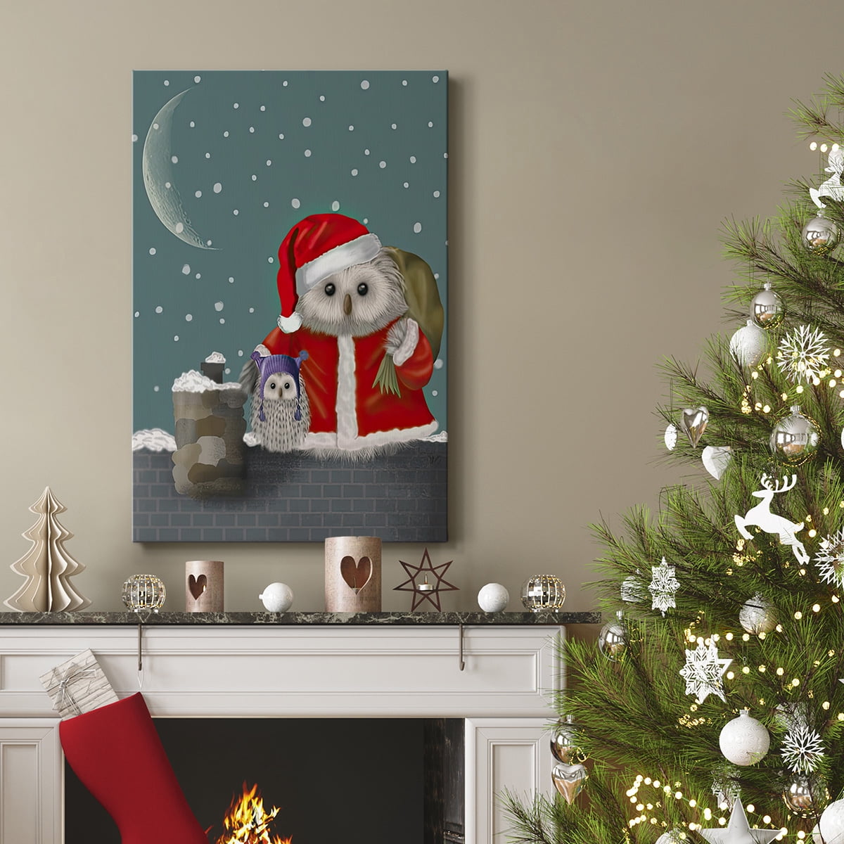 Christmas Santa Owl- Gallery Wrapped Canvas