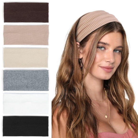 6 Pack Womens Headbands, Wide Non Slip Yoga Hair Bands, Boho Fashion Thick Headwrap for Workout, Travel, Skincare, All Seasons