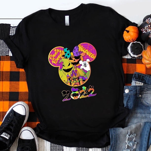 Funny Mickey Mouse Pumpkin Print Halloween T-shirt Black Hipster Trend Disney Women Clothes Streetwear Harajuku Fall CasualS Gao Jinjia LED