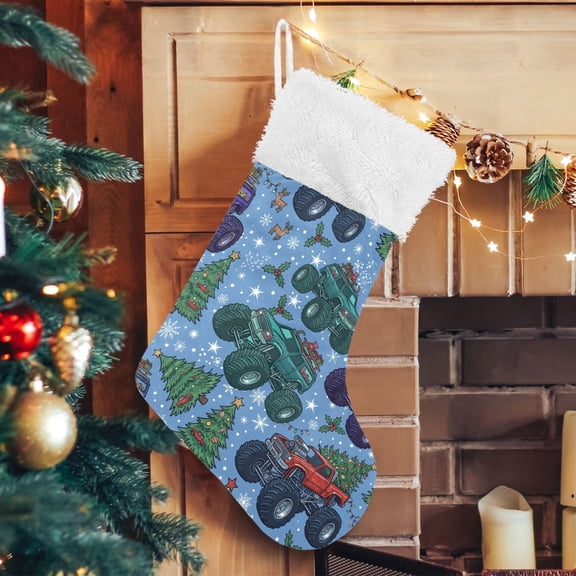 Rvynso Christmas Stockings Christmas Monster Trucks 17.7" Large Stocking Decoration 1 Pack