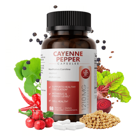 Cayenne Pepper Capsules Supplement with Hawthorn Berry, Turmeric, Beet Root, Black Pepper, Support Cardiovascular, Healthy Digestion & Immune System,60 CT