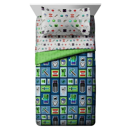 Minecraft 'Monster Hunters' 5 Piece Twin Bed Set with Bonus Tote ...