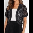 thumbnail image 4 of Cárdigan Corto Transparente de Verano con Encaje Floral y Mangas para Mujer Negro L, 4 of 8