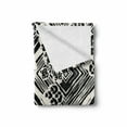 thumbnail image 2 of Abstract Soft Flannel Fleece Throw Blanket, Ink Brush Style Argyle Concentric Squares and Stain-look Pile of Spots, Cozy Plush for Indoor and Outdoor Use, 50" x 70", Pale Eggshell Black, by Ambesonne, 2 of 6