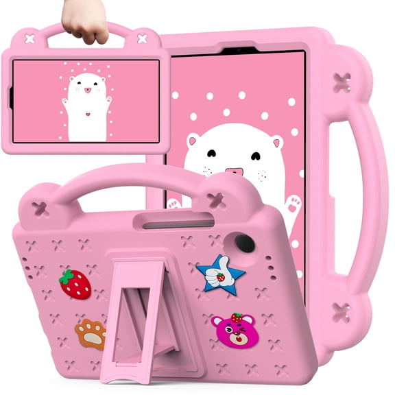 Decase Kids Tablet Case for Samsung Galaxy Tab A9 8.7" 2023,Strawberry Panda Pattern Shockproof Stand Case,Rugged TPU Cover Built-in Side Handles,Pink
