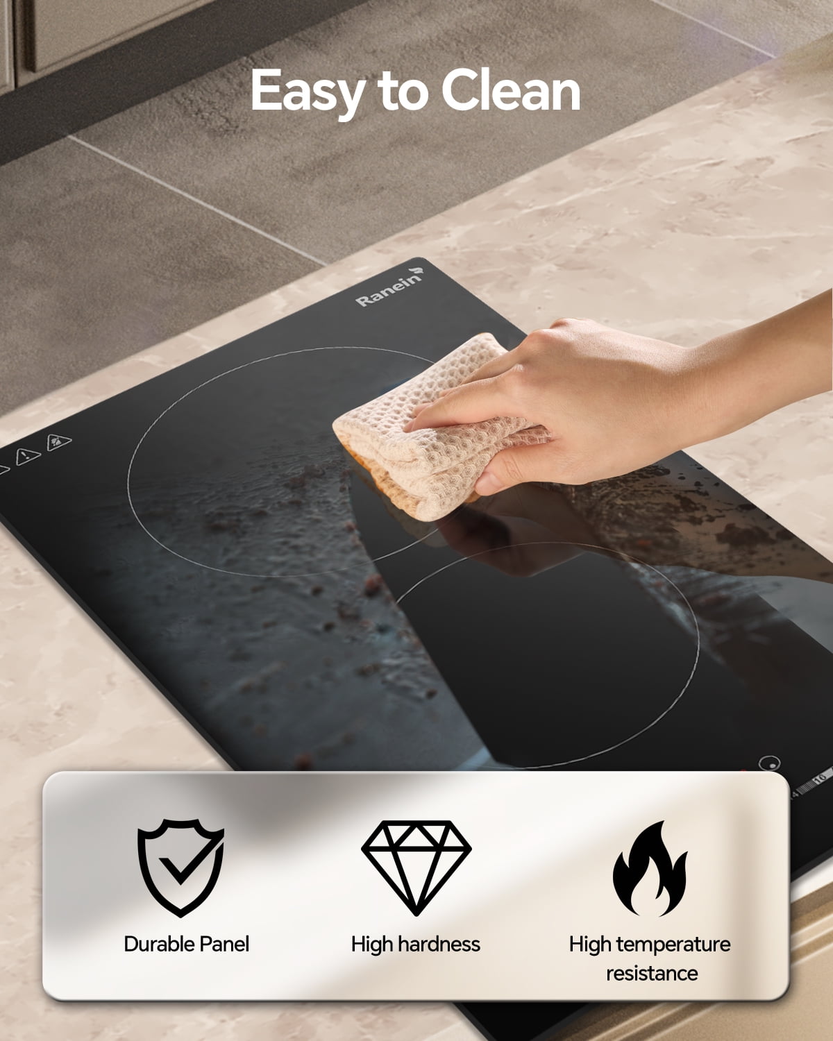 Electric Cooktop with 2 Burners, 12 inch 3000W 240V Ceramic Panel Electric Cooktop, Multiple Safety Protections Stove, Touch Screen