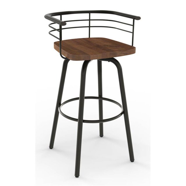 Amisco Brisk 29" Distressed Wood Swivel Bar Stool in Brown/Gun Metal