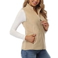 thumbnail image 3 of Frontwalk Women Coat Zip-Up Jacket Vest Polar Fleece Waistcoat Winter Warm Loose Outwear Sleeveless Apricot L, 3 of 4