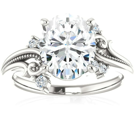 Pompeii 2 1/5 Ct Oval Moissanite & Lab Grown Diamond Engagement Ring 14k White Gold