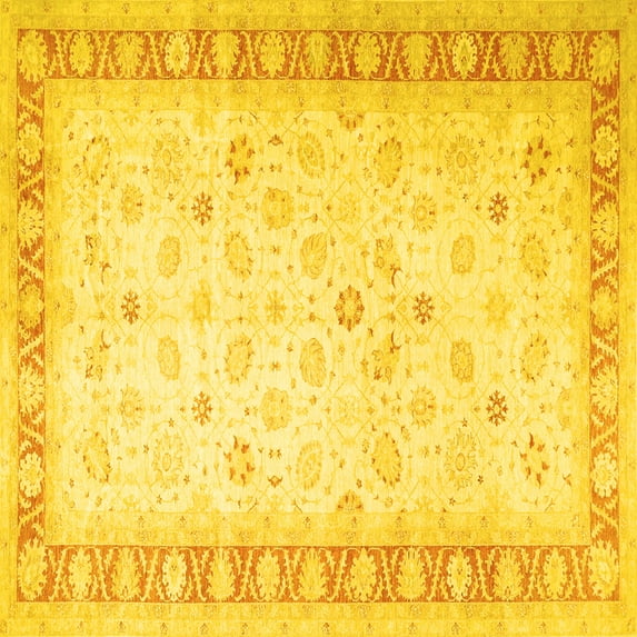 Ahgly Company Indoor Square Oriental Yellow Traditional Area Rugs, 5' Square