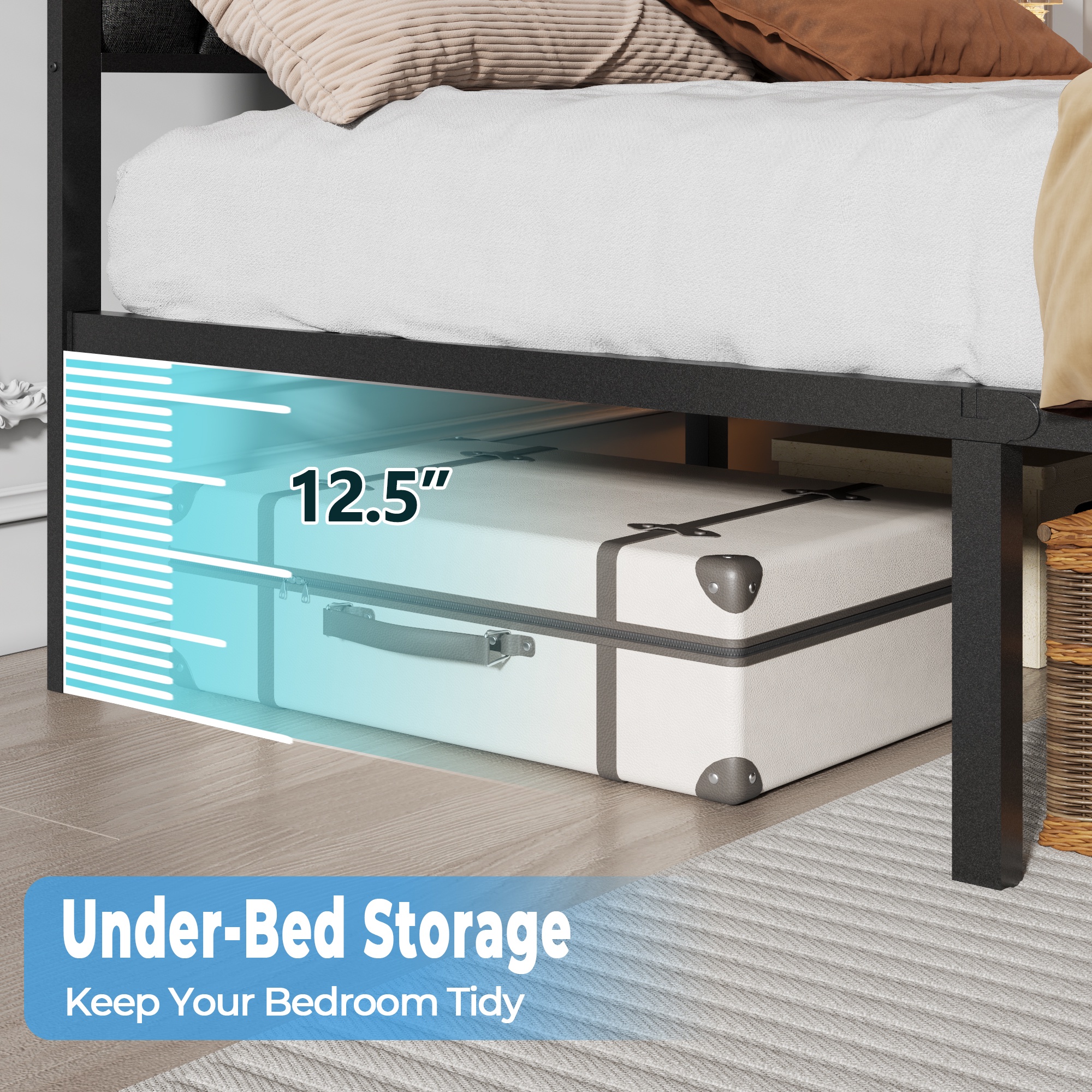 Satifur Queen LED Bed Frame with Smart RGB Lights, Black photo 4