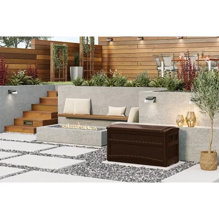Suncast 73-Gal. Weather-Resistant Resin Outdoor Deck Storage Box and Bench, Java