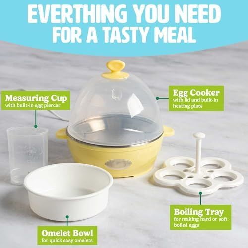 Mini Rapid Egg Cooker, 5-Egg Capacity for Perfect Hard Boiled Eggs or Omelets, Auto Shut Off, Yellow