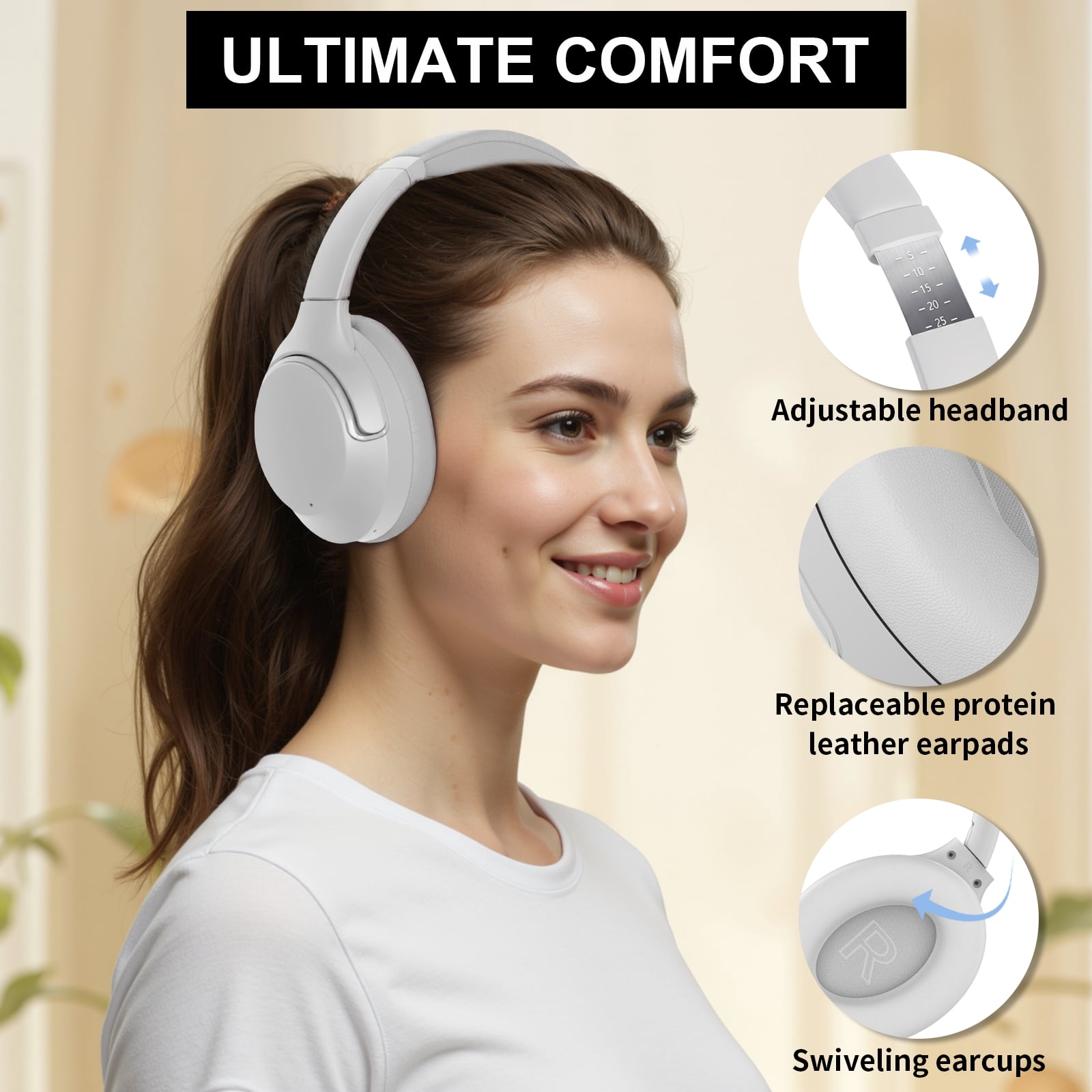 FOFUN NC50 Hybrid Active Noise Cancelling Headphones Wireless Bluetooth 6.0, Foldable Over Ear Headphones, Custom EQ via App, 65 Hours Playtime, Low Latency Game Mode, Multipoint Connection