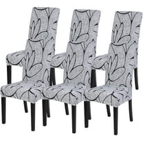 Dining Room Chair Covers Set of 6, Stretch Printed Parsons Chair Slipcovers Spandex Removable Washable Kitchen Chair Protector Cover for Dining Room, Hotel, Ceremony (Grey Lotus White Texture)