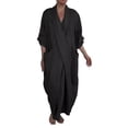 thumbnail image 5 of Quixlent Spring Fall Maxi Dress Robe Baggy Cross V Neck Solid Color Large Pocket Retro A-line Bohemian Maxi Dress Casual Party Travel Dress, 5 of 8