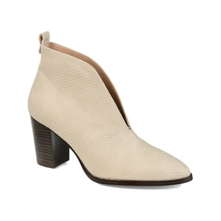

JOURNEE COLLECTION Womens Beige Textured V-Cutout Pull Tab Bellamy Pointed Toe Block Heel Slip On Booties 11 M