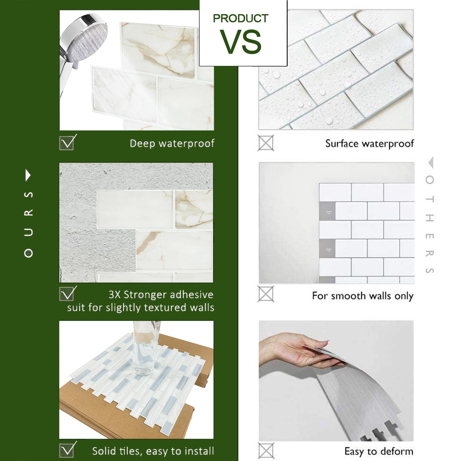 10-sheet Subway Tile Peel And Stick Backsplash  Self Adhesive Vinyl Wall Tiles On For Kitchen Bathroom(thicker Design)