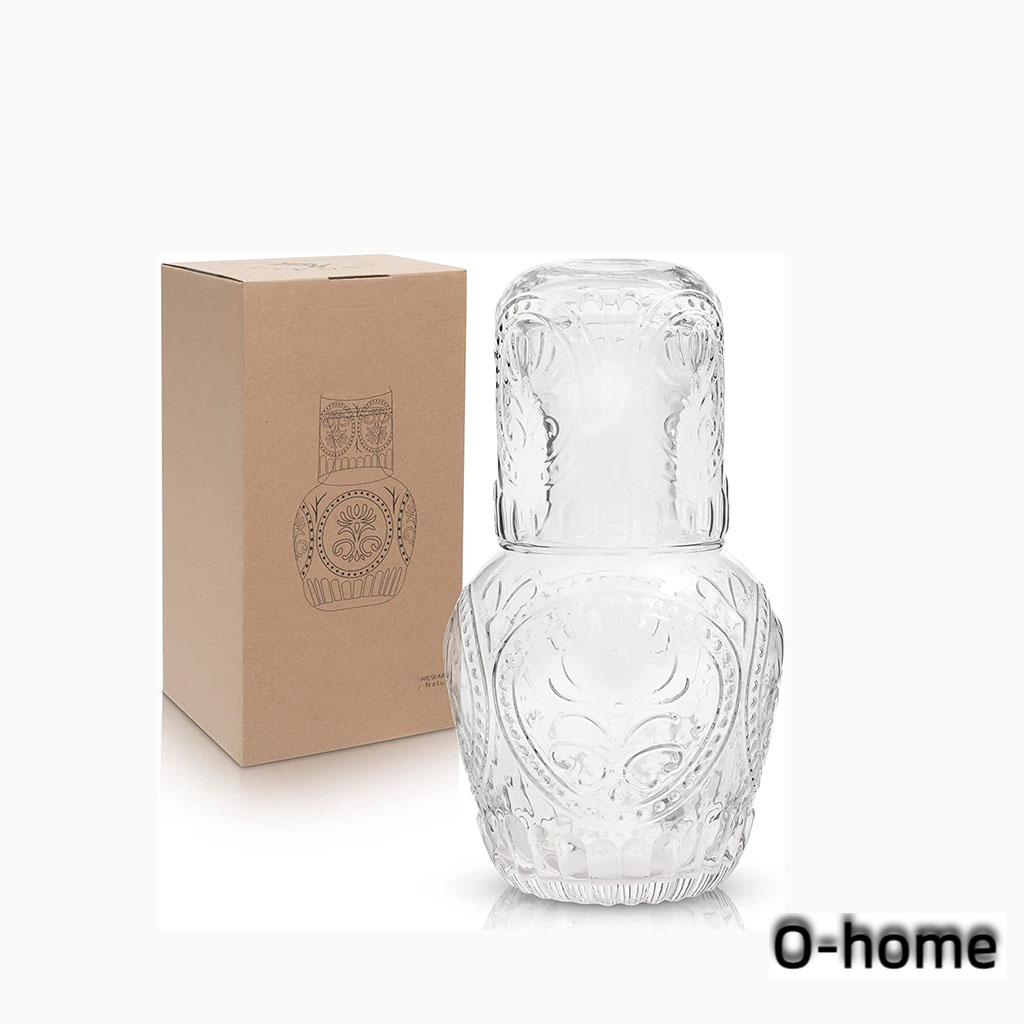 Water Carafe and Glass Set Vintage Nightstand Glass Carafe with cup to