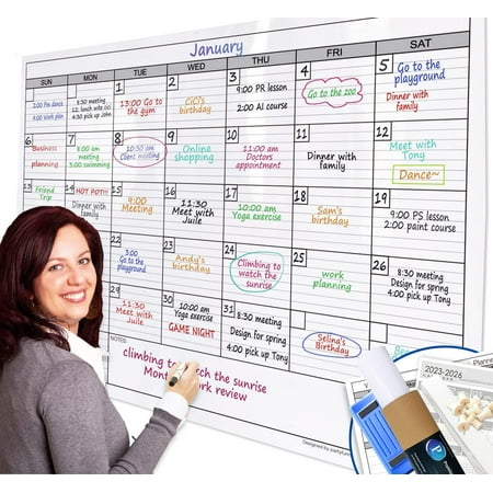 Dry Erase Monthly Extra Large White Board Calendar for Wall, 38" by 50", Jumbo Laminated Erasable One Month Whiteboard Calendar, Huge Oversized Blank 30-Day Poster with Lines and Squares