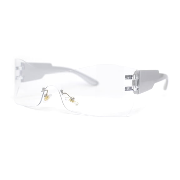Womens Wrap Rimless Shield Plastic 80s Color Mirror Sunglasses Silver - Clear