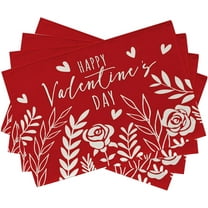 Happy Valentine''s Day Red Placemats Set of 4, Rose Flowers Floral Leaves Love Hearts Holiday Dining Table Place Mats, Anniversary Wedding Kitchen Decor Home Decoration 12 x 18 Inch