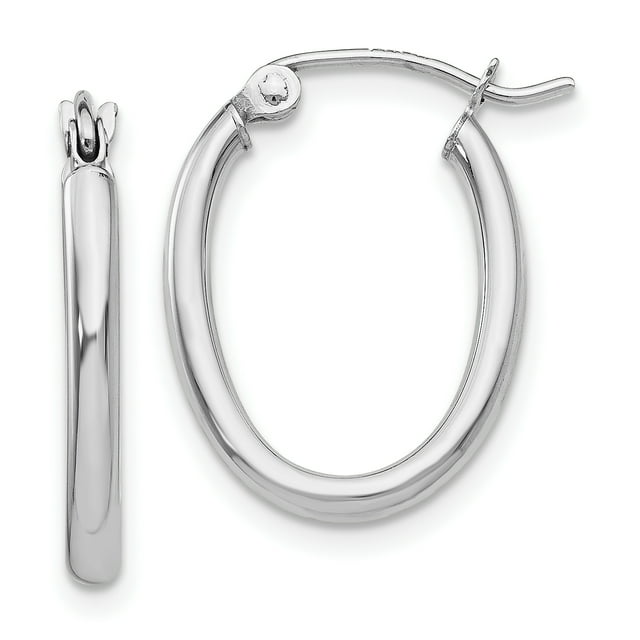 14k White Gold 2mm Oval Tube Hoop Earrings