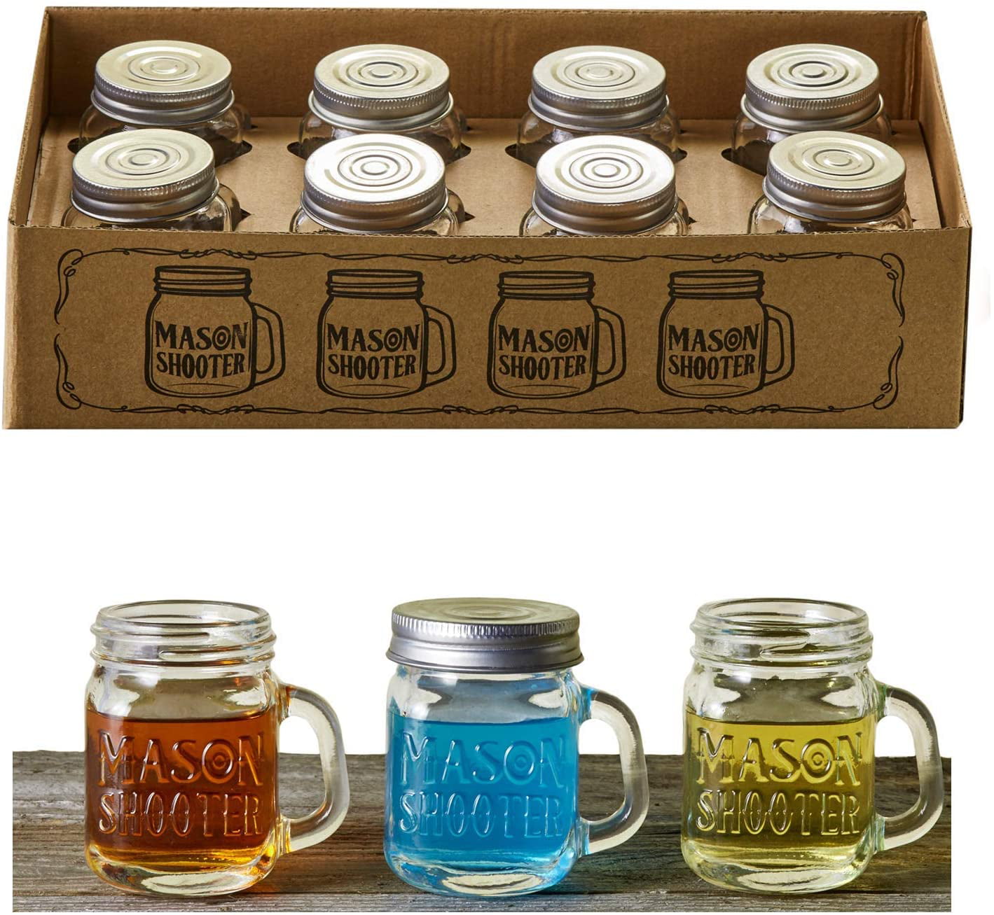 Mini Mason Jar Shot Glasses with Handles – Premium Vials Set of 8 