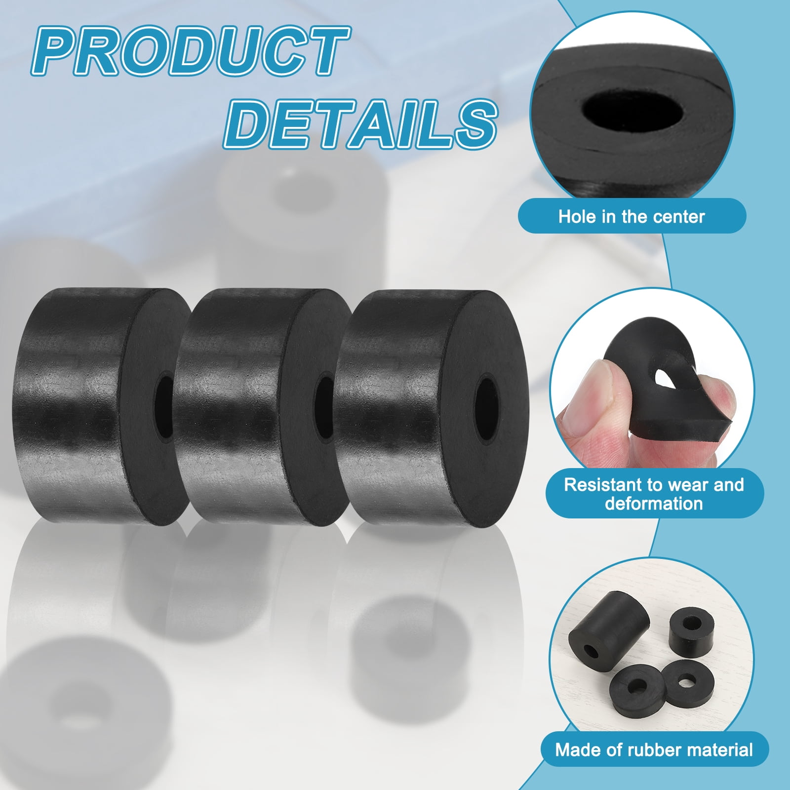 16pcs Rubber Spacers 40mm OD x 8mm ID x 20mm Height Round Anti Vibration Spacer