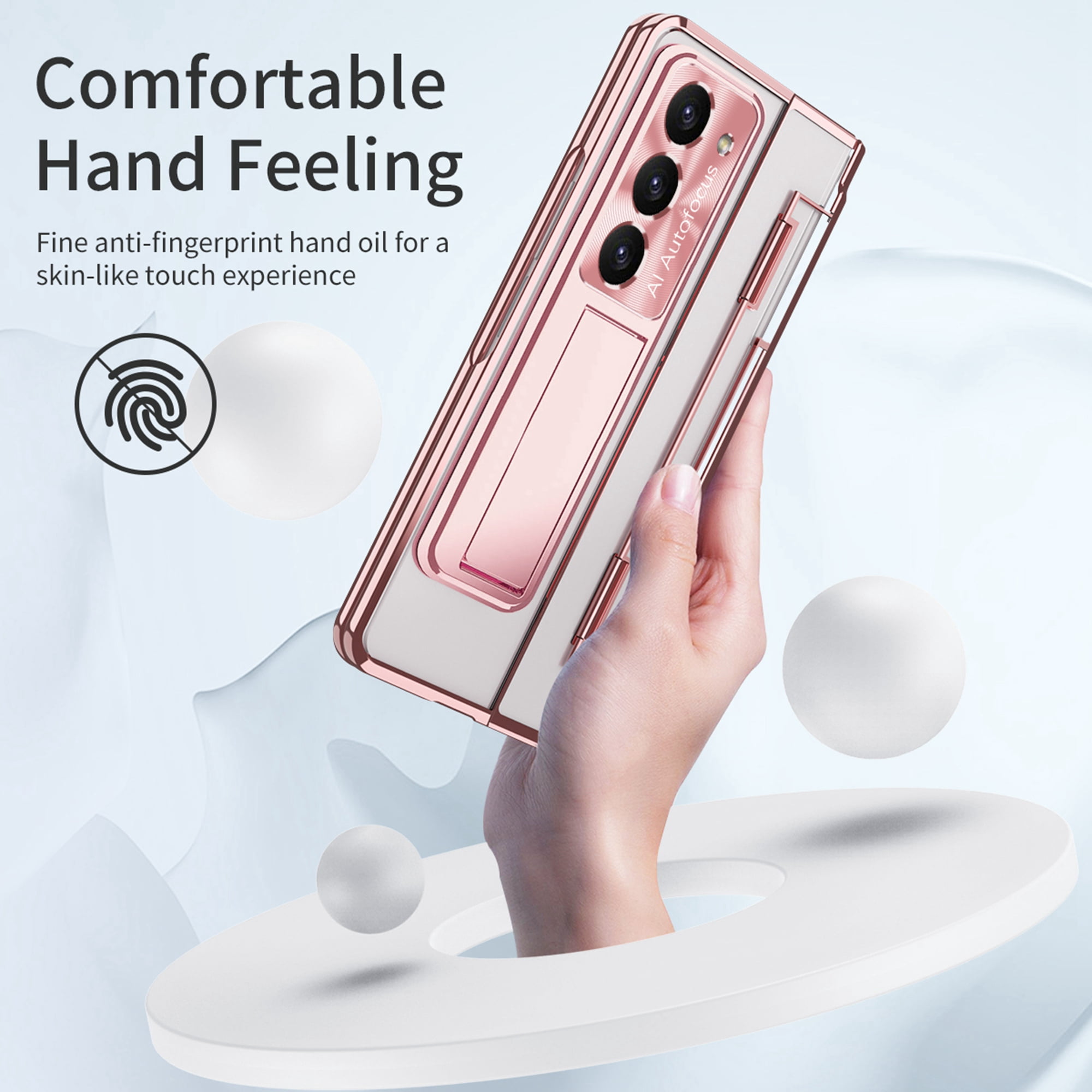 Dteck for Samsung Galaxy Z Fold 5 Case, Hinge Protection with Kickstand, Transparent Clear Back Cover with Built-in Screen Protector Shockproof Full Protective Phone Case for Z Fold5 2023,Rosegold