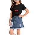 thumbnail image 2 of FSYBOA Girls Summer Outfit Sets , Shorts Sleeves Elastic Waist Fashion Casual Kids Clothing Set Black Size 4-5 T, 2 of 6