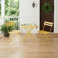 thumbnail image 2 of 2-Person Square Folding Bistro Table Set, Powder-Coated Steel Frame, Lemon Yellow Space-Saving Design with Compact Seating for Balcony Deck Porch Garden, 2 of 5