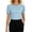 Blue, variant on Womens Blouse Round Neck Short Sleeve Loose Fit Pearl Embellished Tops Vintage Ladies Bridal Office Shirts