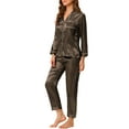 thumbnail image 4 of Conjunto de salón de satén para mujer INSPIRE CHIC, camisa de manga larga con botones y pantalones de pijama de seda L marrón, 4 of 7