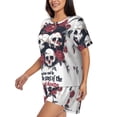 thumbnail image 2 of Fuzoiu Gothic Skulls And Roses Print Women's Short-Sleeved Pajama Set,Lounge Sleepwear Set,Womens Pajama Sets 2 Piece,Button-Up Top and Shorts with Pockets-Large, 2 of 7