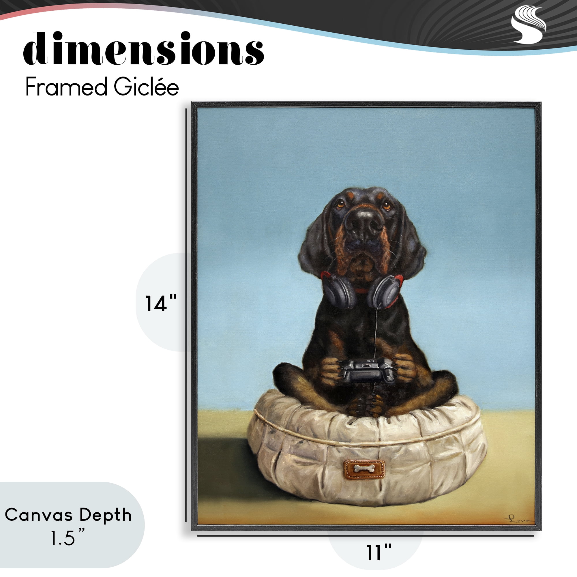 Stupell Industries Game Boy Playing Dog Black Framed Giclee Art, design by Lucia Heffernan