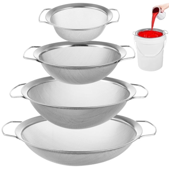 4 Pack Stainless Steel Paint Strainers (6.1" to 11.3") - 60 Mesh Fine Filter Prevents Clogs & Streaks - Stops Impurities, Protects Sprayers